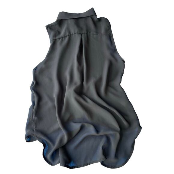 Women Black Sheer Blouse Beaded Collar Button Up Size M High Low Hem Glam Edgy - Picture 9 of 10